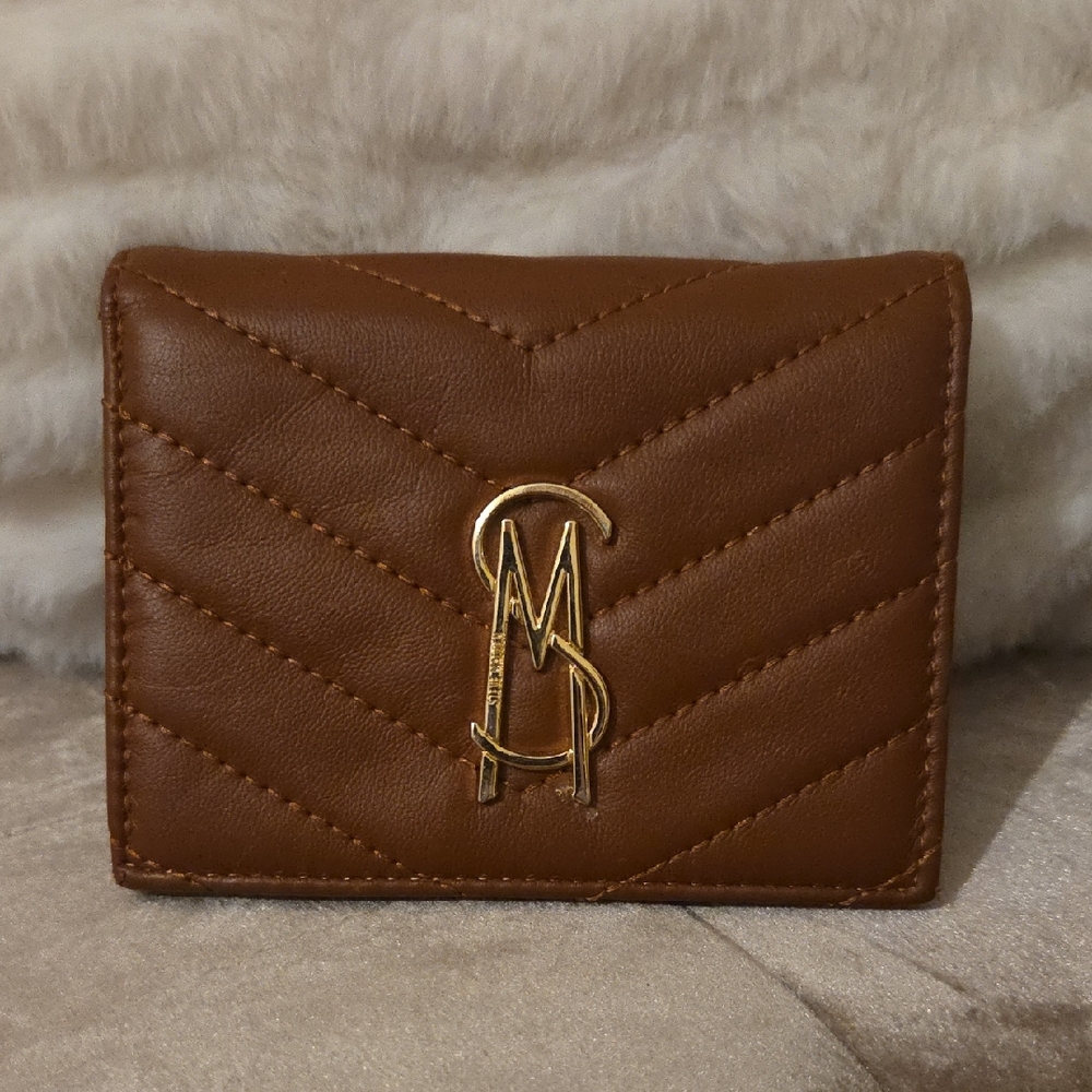 Steve Madden Brown Quilted Card Holder with Gold Accent